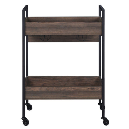 Elegant Walnut and Black Kitchen Serving Cart with Shelves