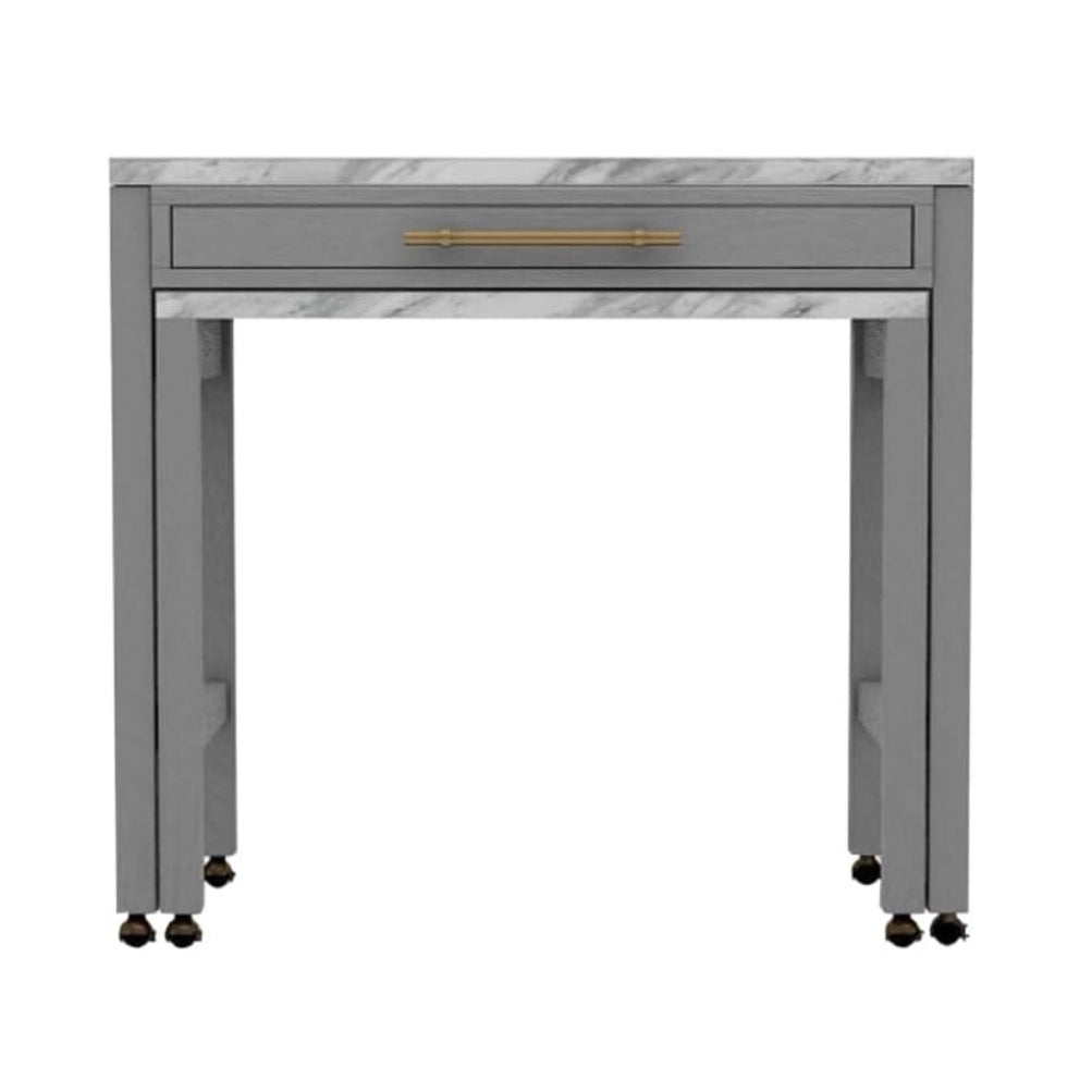 Light Gray Counter Height Table w NESTED TABLE Dining Room Furniture Faux Marble Top Table