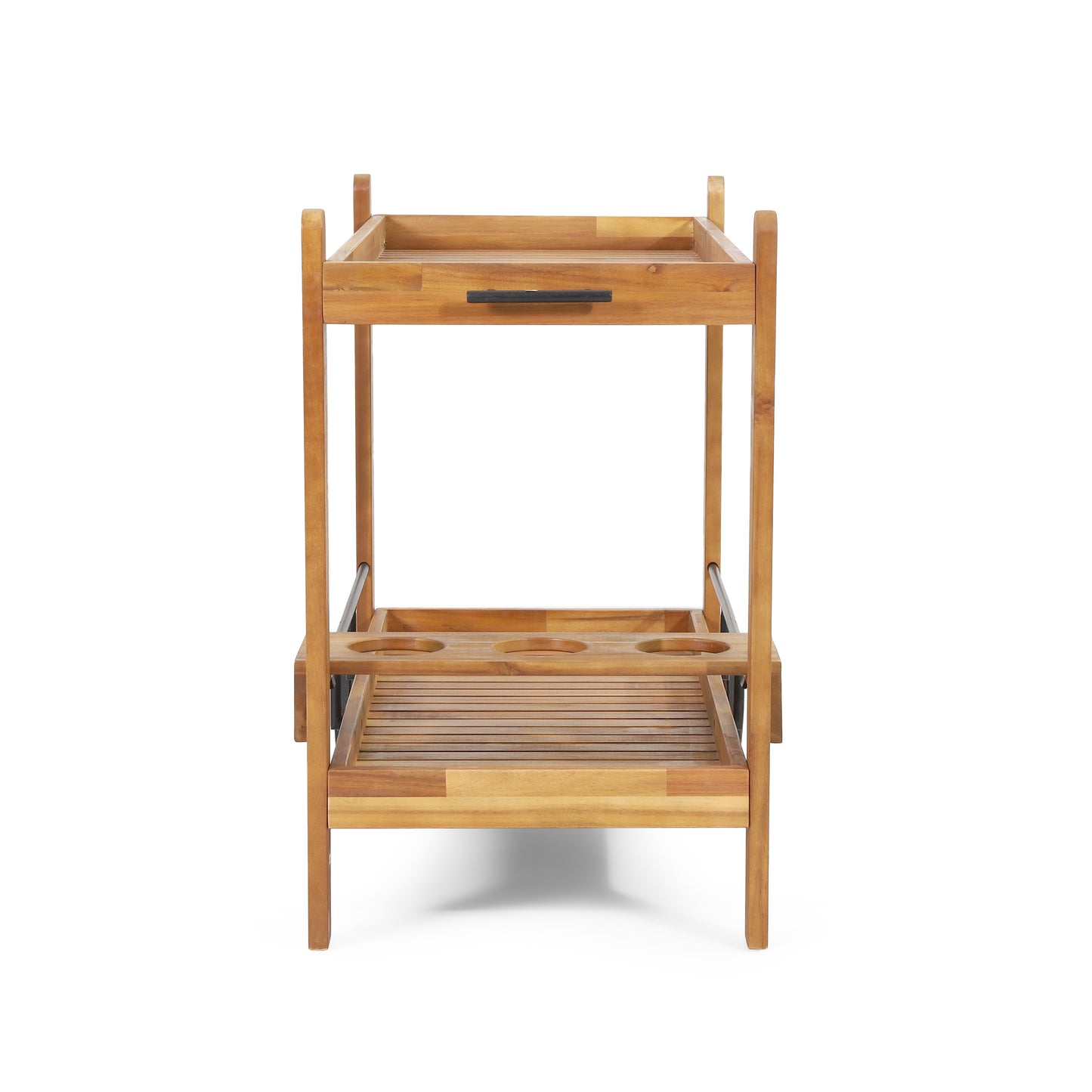 Acacia Wood Bar Cart With Slat Design And Wine Holders