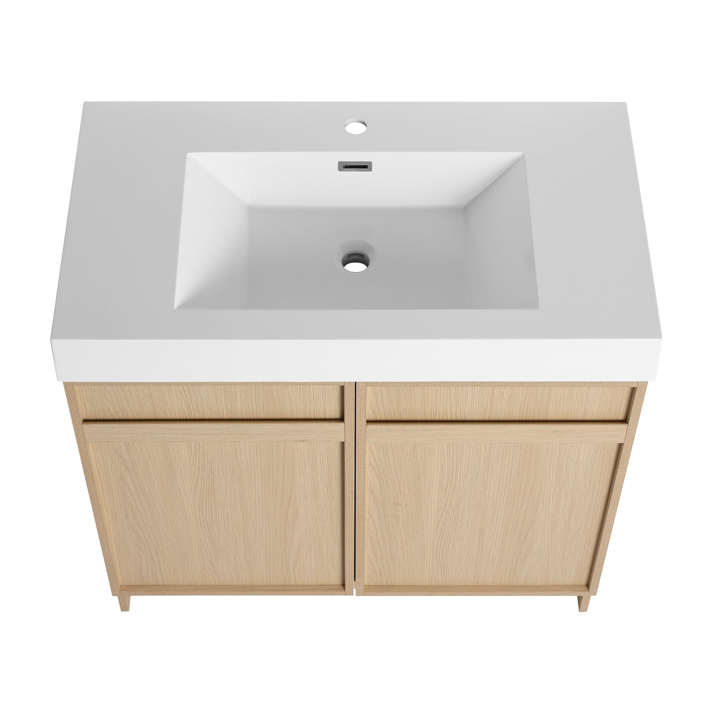 Modern 36" Freestanding Oak Bathroom Vanity with Soft-Close Doors & Integrated White Resin Sink