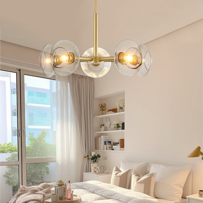 5-Light Sputnik Pendant Chandelier with Clear Glass Shades for Dining and Kitchen, Hard-Wired 120V, Gold