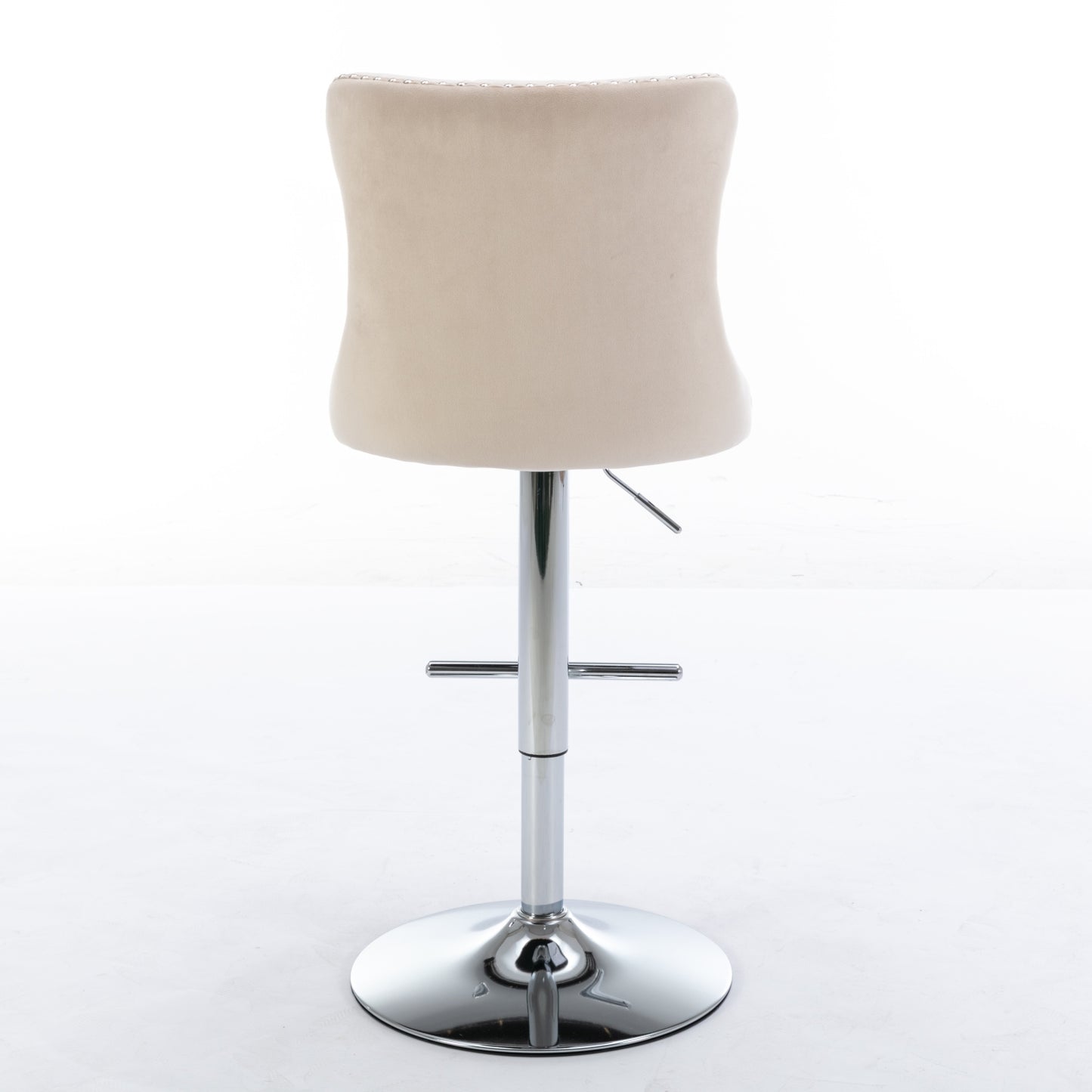 Swivel Velvet Bar Stools Adjustable Height Beige Chrome Base