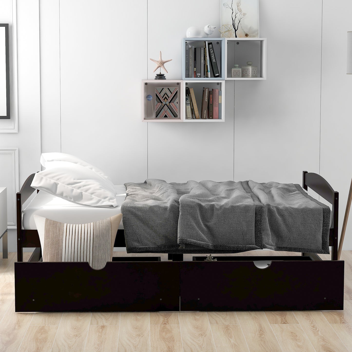 Espresso Twin Platform Bed with Dual Storage Drawers