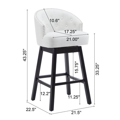 33.25 Inch Swivel Counter Stools Set Black Beige Rubberwood