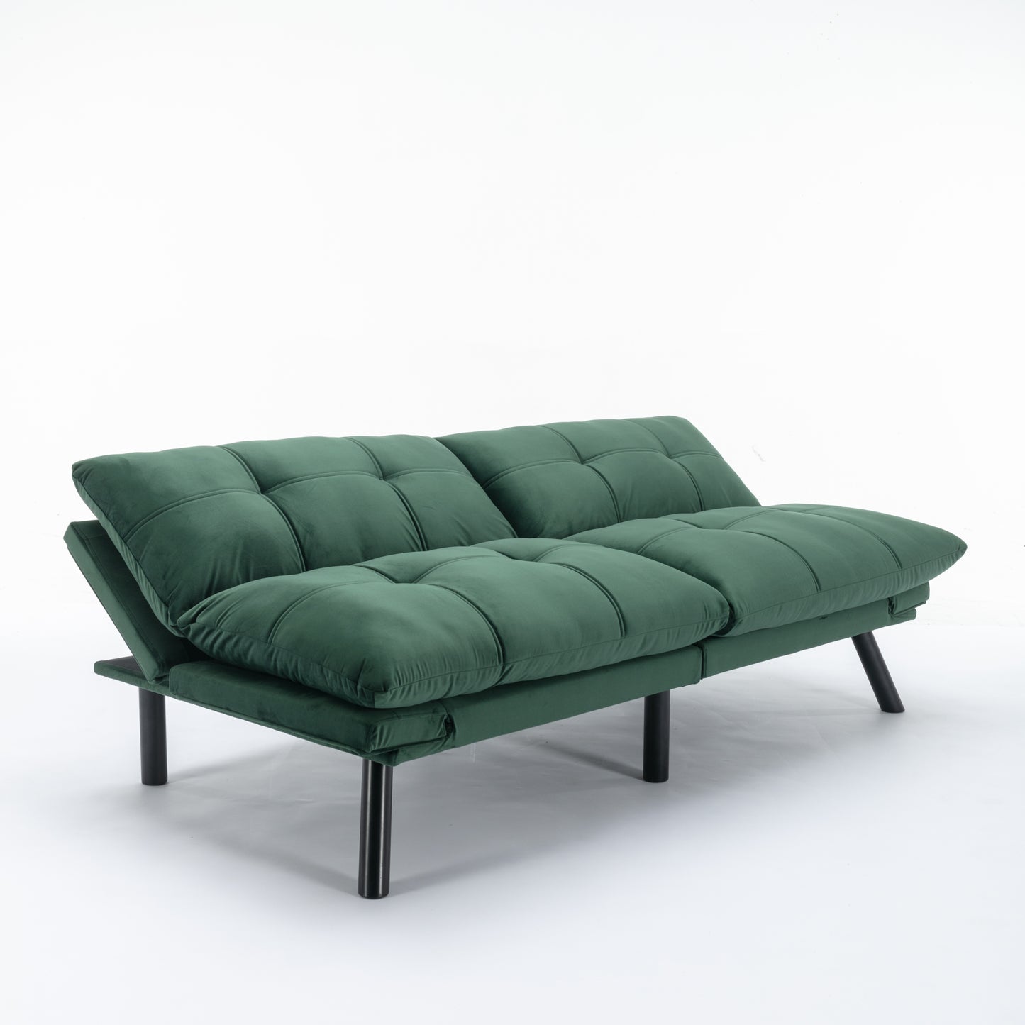2-Seater Convertible Sofa Bed with Adjustable Backrest and Armrests, Foam Upholstery, Pine Frame Emerald