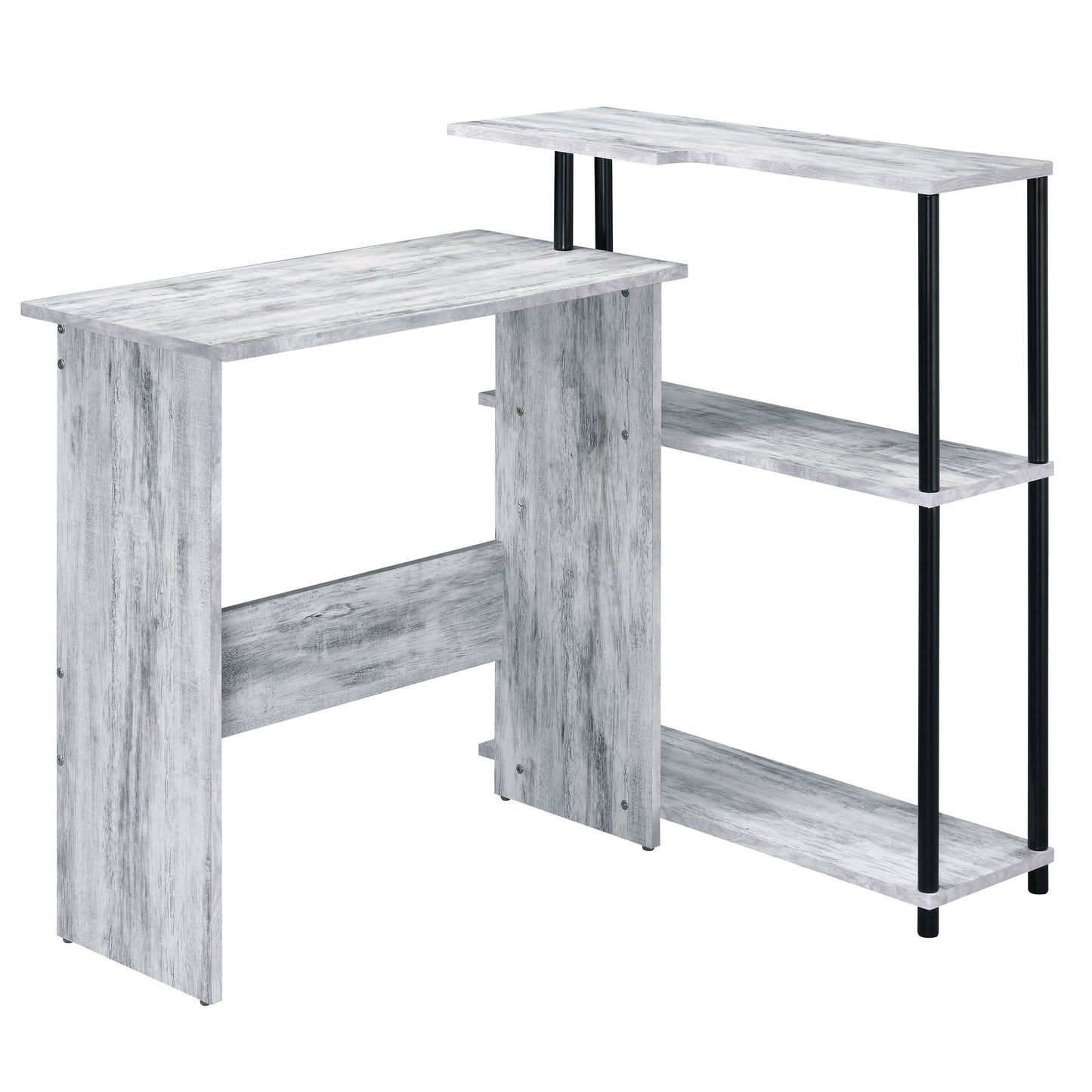 Antique Black and Grey Writing Desk with Integrated Bookshelf