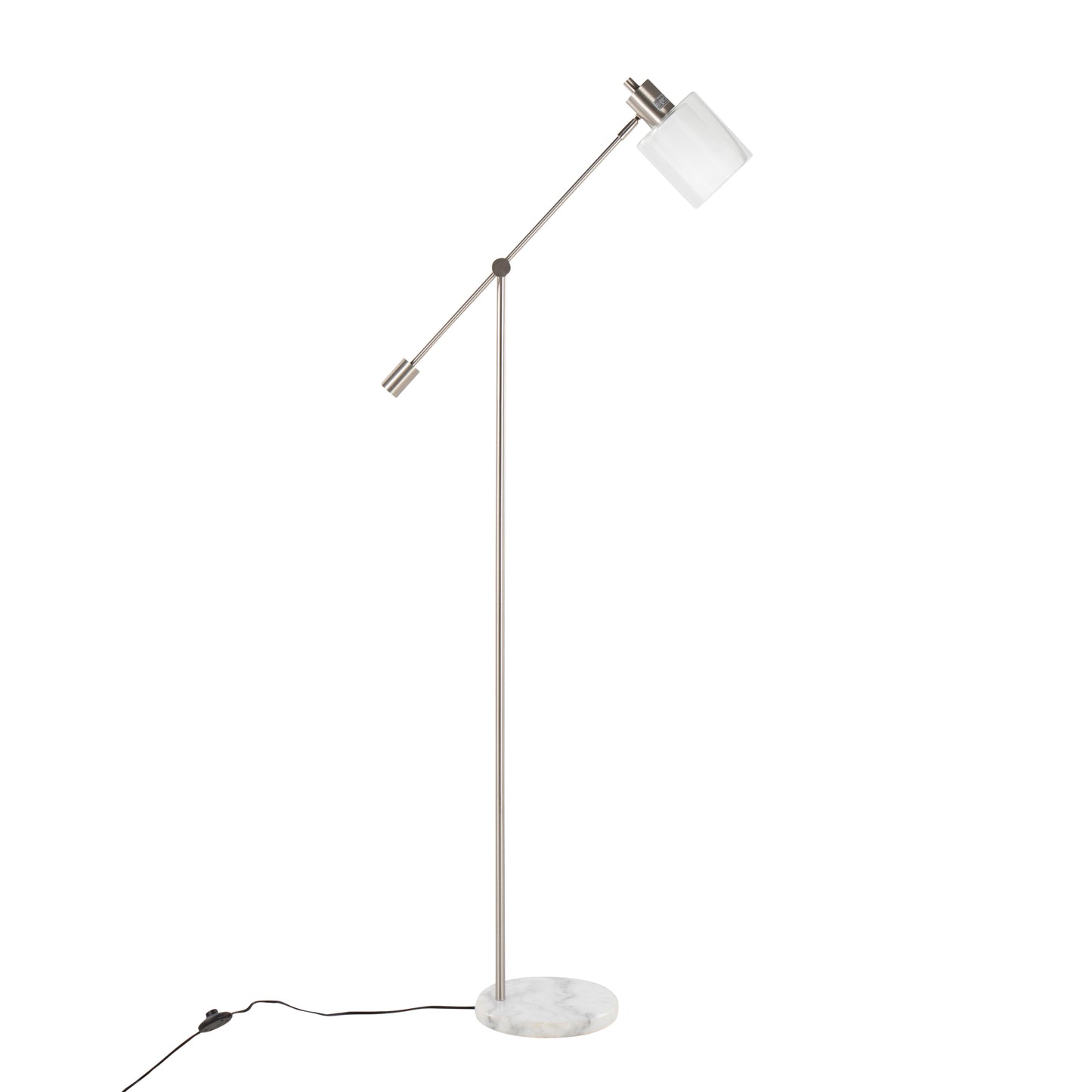 Floor Lamp, White Marble Base, Clear/Frosted Glass Shade, 73in Tall, 40W Bulb Included, Nickel finish