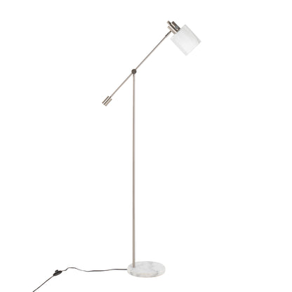 Floor Lamp, White Marble Base, Clear/Frosted Glass Shade, 73in Tall, 40W Bulb Included, Nickel finish
