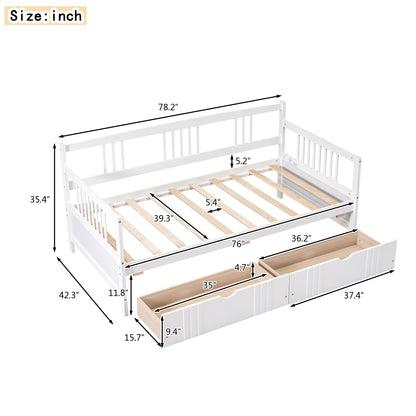 White Twin Size Wood Daybed with Dual Storage Drawers
