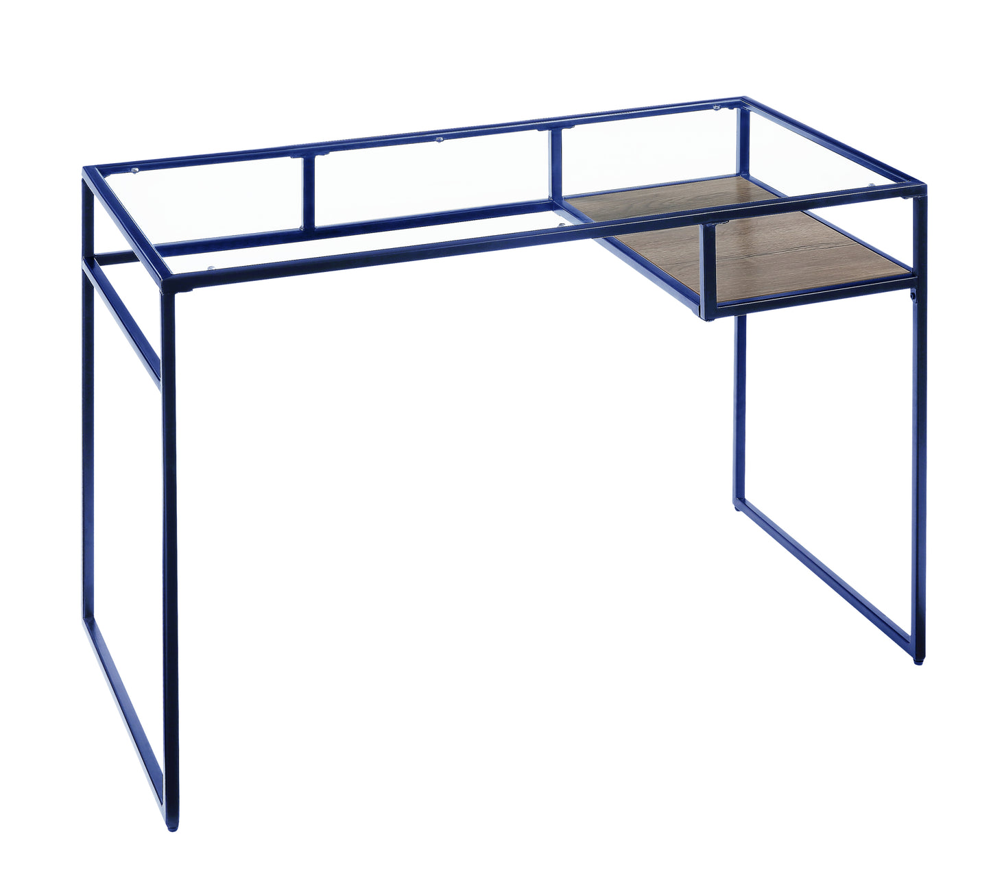 Modern Blue Metal and Glass Writing Desk with Storage Shelf