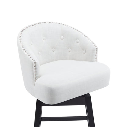 33.25 Inch Swivel Counter Stools Set Black Beige Rubberwood