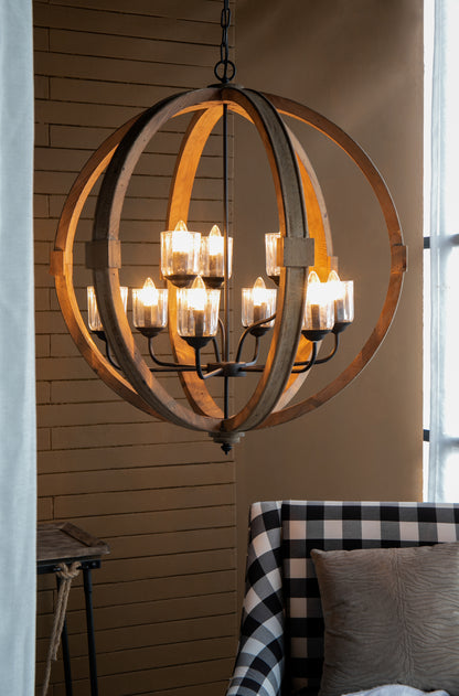 9-Light Globe Wood Chandelier with Adjustable Chain for Kitchen, Dining 31.5in Bulbs Not Included Brown