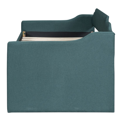 Green Twin Size Upholstered Daybed with Trundle and Storage Drawers
