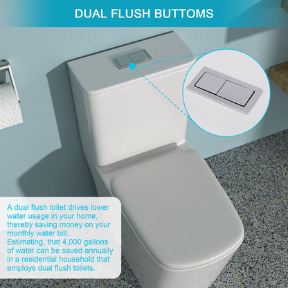 Modern One-Piece Ceramic Toilet with Dual Flush and Soft-Close Seat