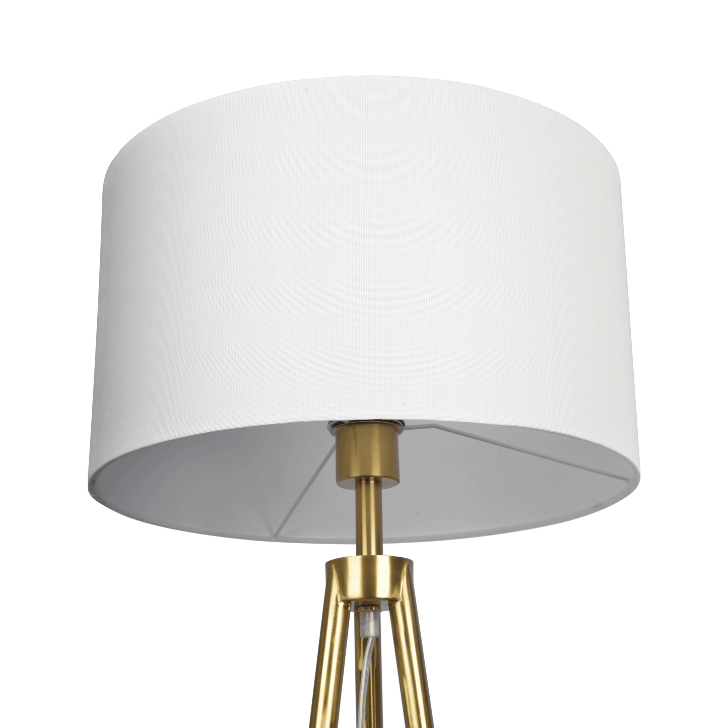 Floor Lamp with On/Off Switch, Triple-Leg Metal Frame, White Fabric Shade, Room Lighting Brassed Gold