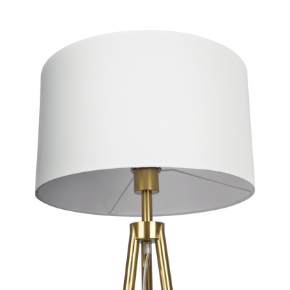 Floor Lamp with On/Off Switch, Triple-Leg Metal Frame, White Fabric Shade, Room Lighting Brassed Gold