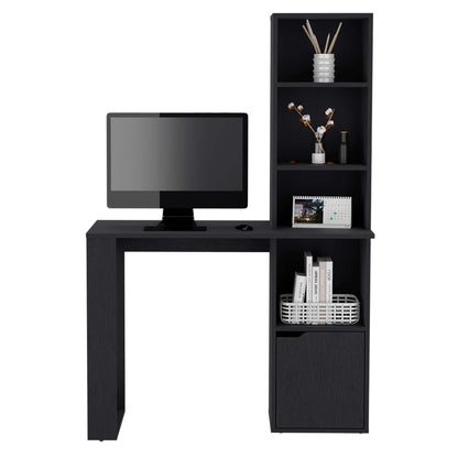 Black Writing Desk with Integrated Bookcase and Storage Cabinet