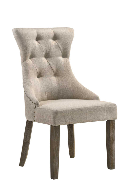 Dining Room Side Chair Set of 2 - Tufted High-Back, Nailhead Trim, Wood Legs, 24x22x38in - Beige and Gray