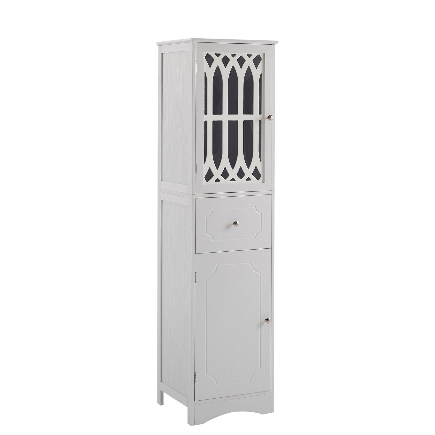 Sleek White Freestanding Bathroom Storage Cabinet with Adjustable Shelves and Drawer