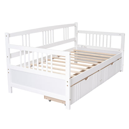 White Twin Size Wood Daybed with Dual Storage Drawers