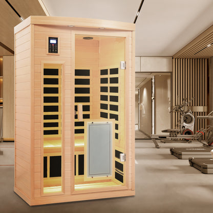 Two-Person Hemlock Far-Infrared Sauna with FrontDoor Heating Panel, Low EMF, LCD, Bluetooth, Natural