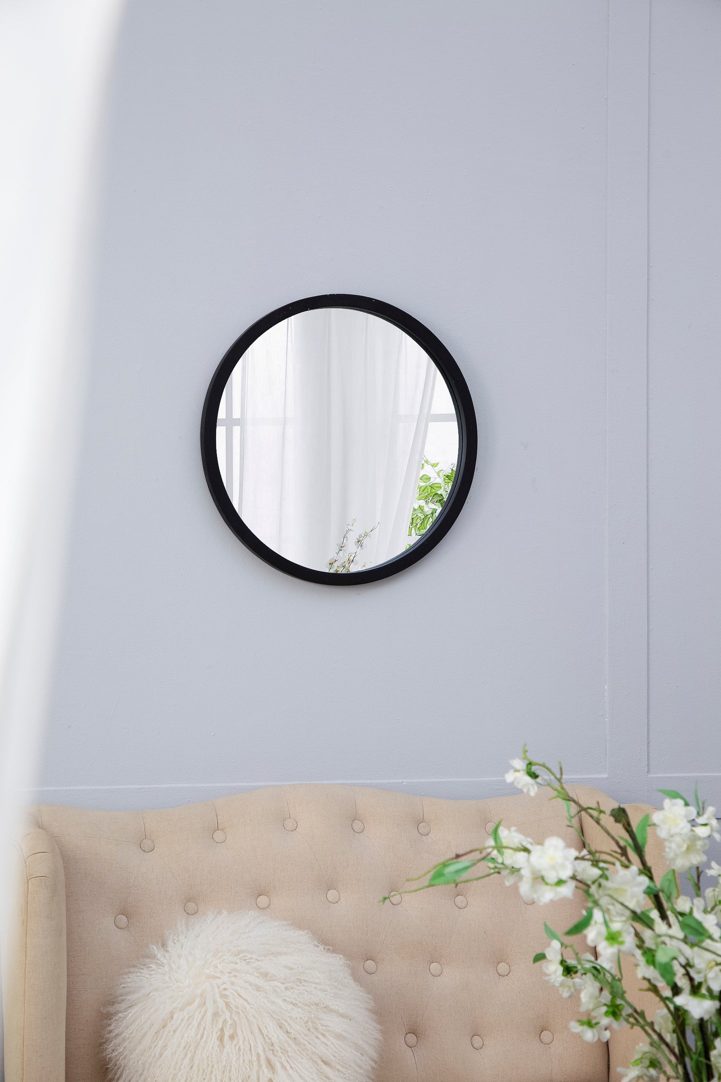 20" Round Black Wooden Frame Wall Mirror - Perfect for Living Room, Dining Area, Foyer, Bathroom, or Office Decor