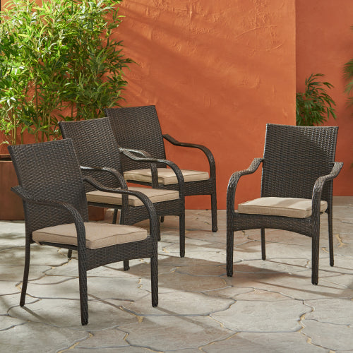 Outdoor Resin Wicker Chairs Set Of 4 KD Assembly 24.5in Length 29.25in Width Weatherproof Lounge Seating Brown