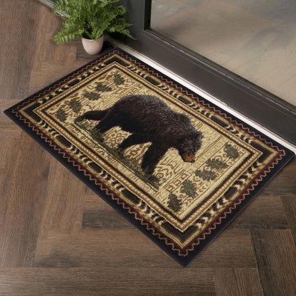 Lodge Bear Southwest Area Rug, 7'10" x 10'3", Polypropylene, Stain-Resistant, Jute Backing, Black