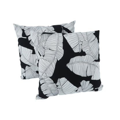 2-Pack Outdoor Throw Pillows 18x18 Waterproof Patio Cushions for Garden, Porch - Soft Fill - Black Leaf