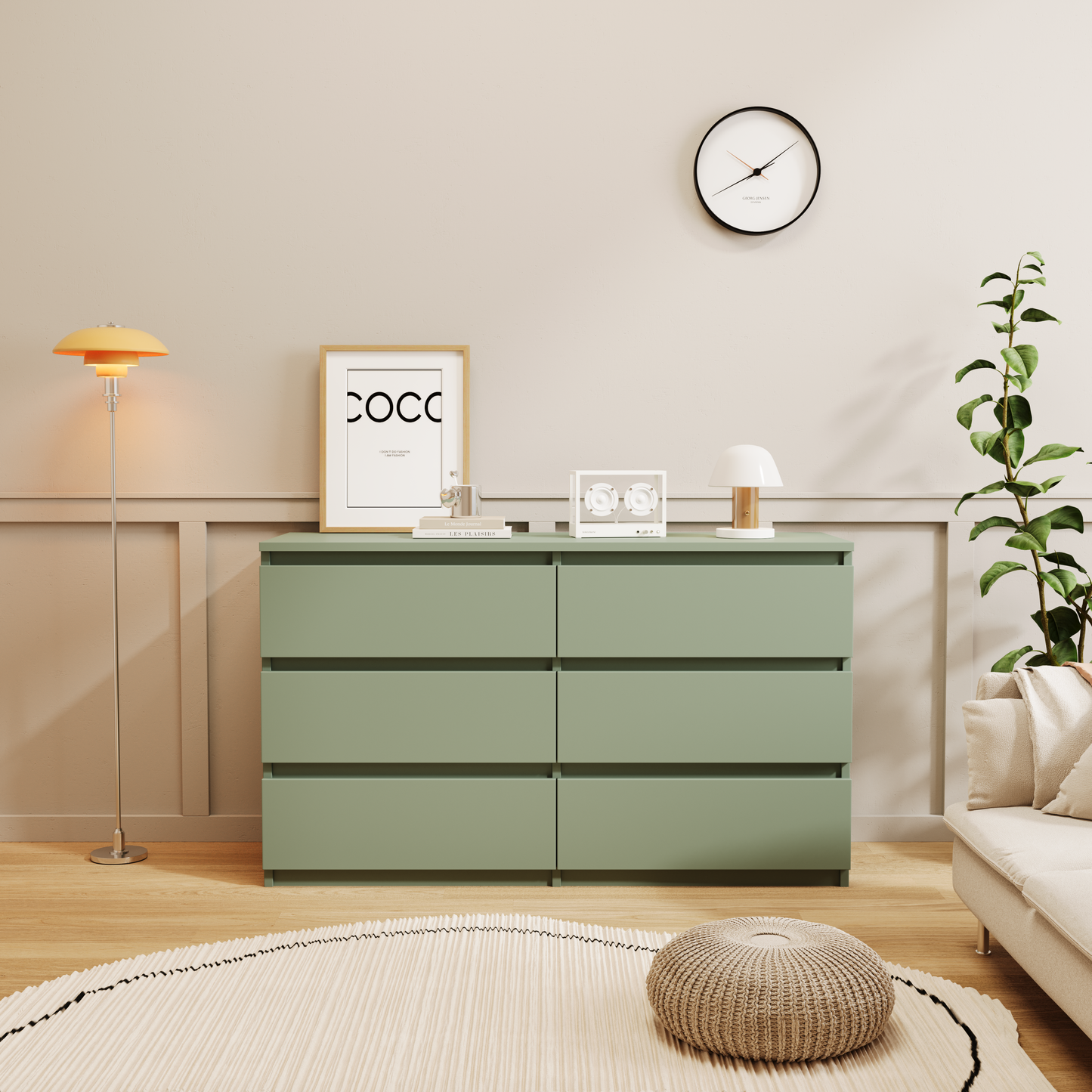 Stylish Green 6-Drawer Dresser Chest for Ample Storage Solutions