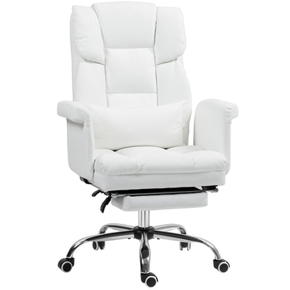 Luxurious White PU Leather Ergonomic Office Chair with Reclining Function, Footrest, and Lumbar Support