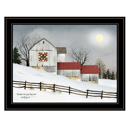Framed Christmas Star Quilt Block Barn Wall Art - Living Room & Farmhouse Decor, 27 x 21, Multicolor