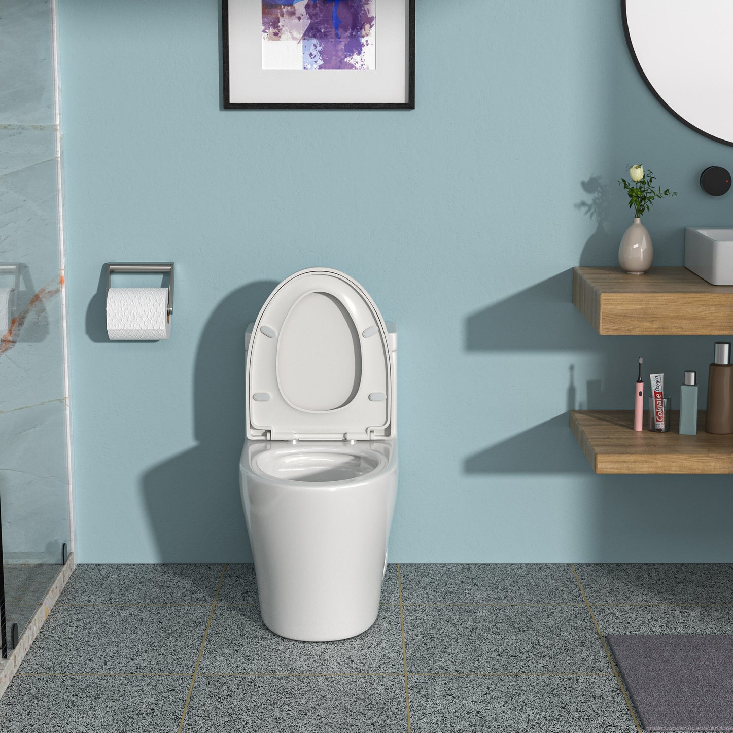 Modern Ceramic Elongated One-Piece Toilet with Soft-Close Seat and Dual Flush Function