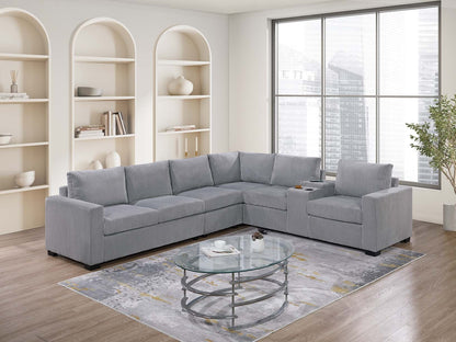 L-Shaped Corduroy 6-Piece Sectional Sofa Set with Console, 2-Arm Loveseats, Wedge Living Room Light Gray