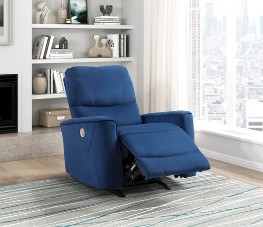 Power Rocker Recliner Chair, Velvet Upholstery, Solid Wood Frame, One-Touch Recline, 300 lb Capacity, 1-Piece Navy