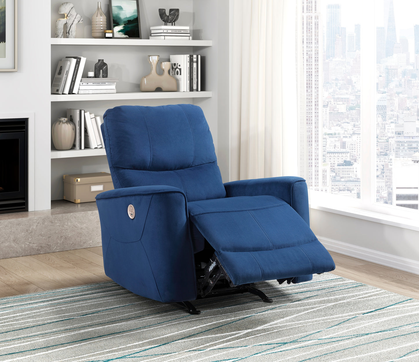 Power Rocker Recliner Chair with Velvet Upholstery and Solid Wood Frame, Modern Living Room Seating, Navy