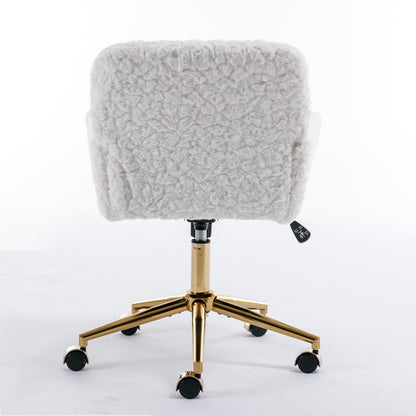 Elegant Beige Velvet Office Chair with Golden Base and Adjustable Recline, Swivel Desk & Vanity Chair
