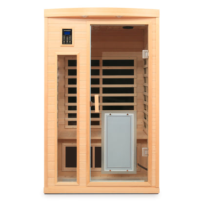 Two-Person Hemlock Far-Infrared Sauna with FrontDoor Heating Panel, Low EMF, LCD, Bluetooth, Natural