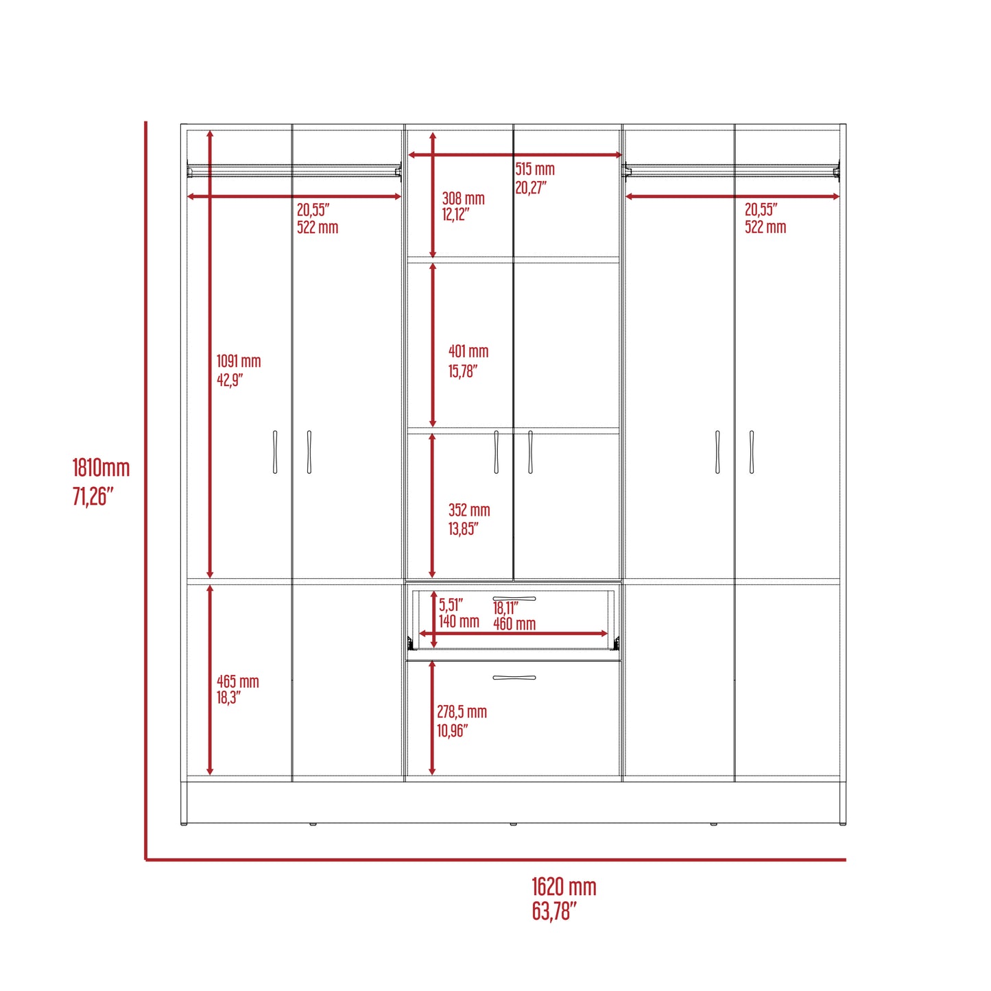 Davenport 1-Drawer Rectangle 6-Door Armoire Black Wengue and White
