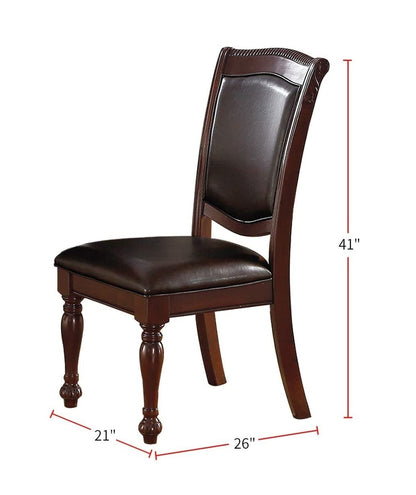 Formal Dining Side Chairs, Set of 2, Rubberwood with Wood Veneer, PU Upholstered Seats, Carved Dark Brown