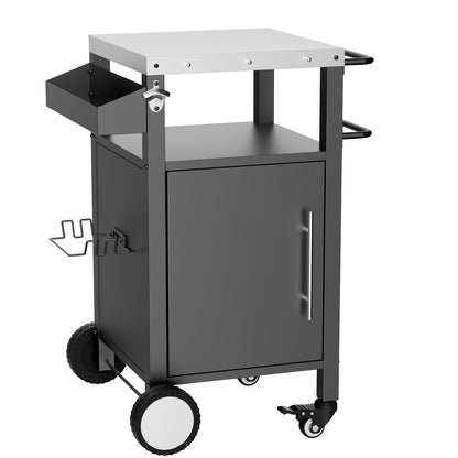 Outdoor Grill Cart With Storage And Hooks Rolling Bar Cart With Spice Rack And Prep Surface Black And Silver