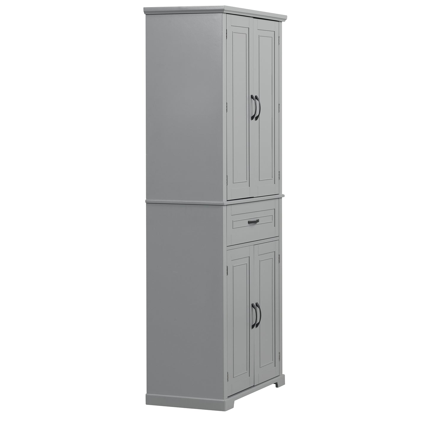 Tall Grey MDF Bathroom Storage Cabinet with Adjustable Shelf and Multiple Storage Solutions