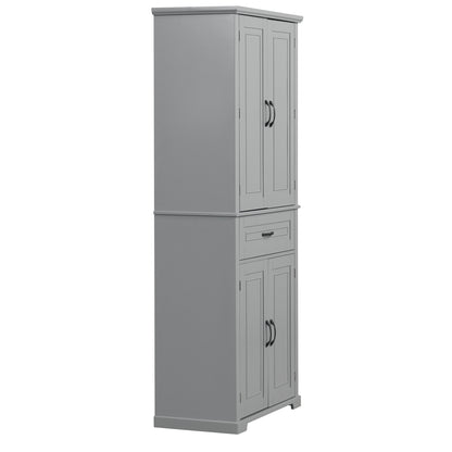 Tall Grey MDF Bathroom Storage Cabinet with Adjustable Shelf and Multiple Storage Solutions