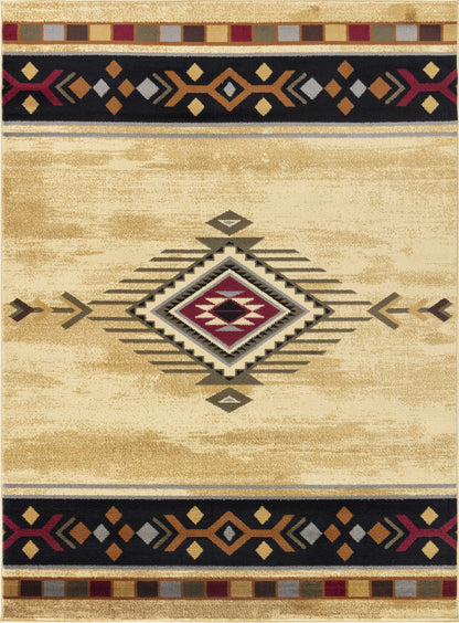 Southwest Area Rug, 5'3" x 7'3", Low-Pile Polypropylene, Jute Backing, Stain-Resistant, Kid Safe, Cream