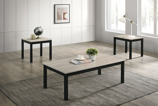 3-Piece Contemporary Coffee Table & End Tables Set, Faux Marble Top, Engineered Wood, Light Gray Finish