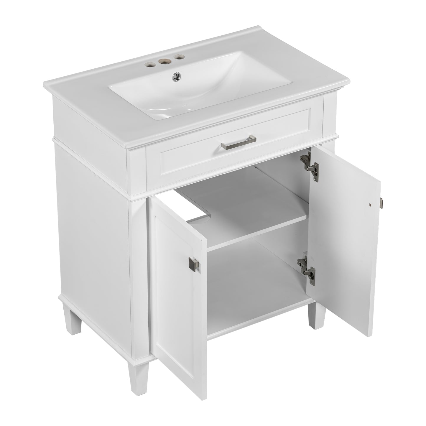 Stylish 30-Inch Bathroom Vanity with Elegant Ceramic Sink, Soft Close Doors, and Adjustable Storage Shelves