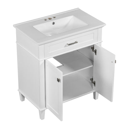 Stylish 30-Inch Bathroom Vanity with Elegant Ceramic Sink, Soft Close Doors, and Adjustable Storage Shelves