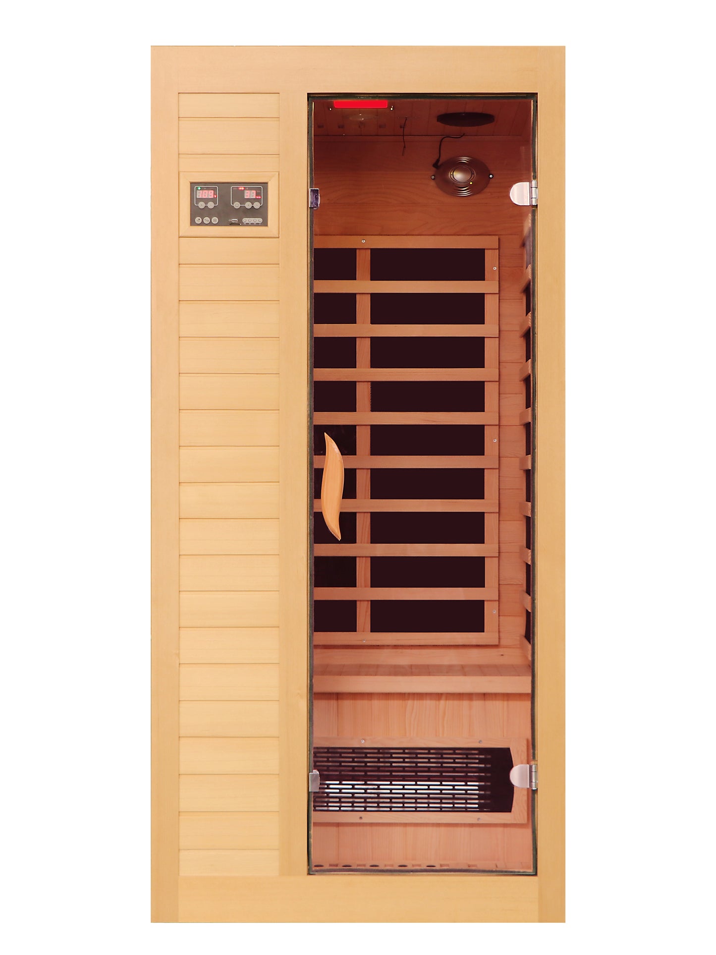 1-2 Person Far Infrared Home Sauna with Low EMF, LED Control Panel, Tempered Glass Door Natural Wood
