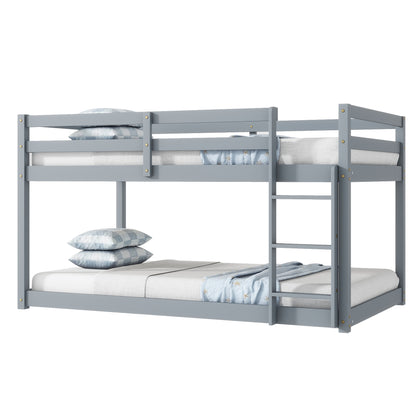 Durable Grey Twin over Twin Loft Bed with Ladder and Sturdy Slat Support