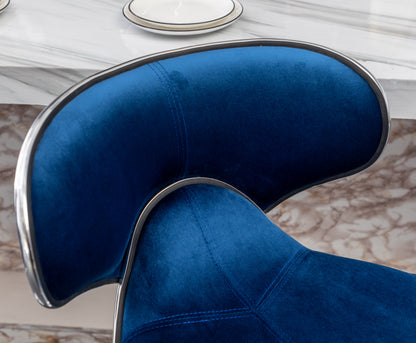 Masaccio Velvet Upholstered Adjustable Swivel Barstool, Set of 2, Blue